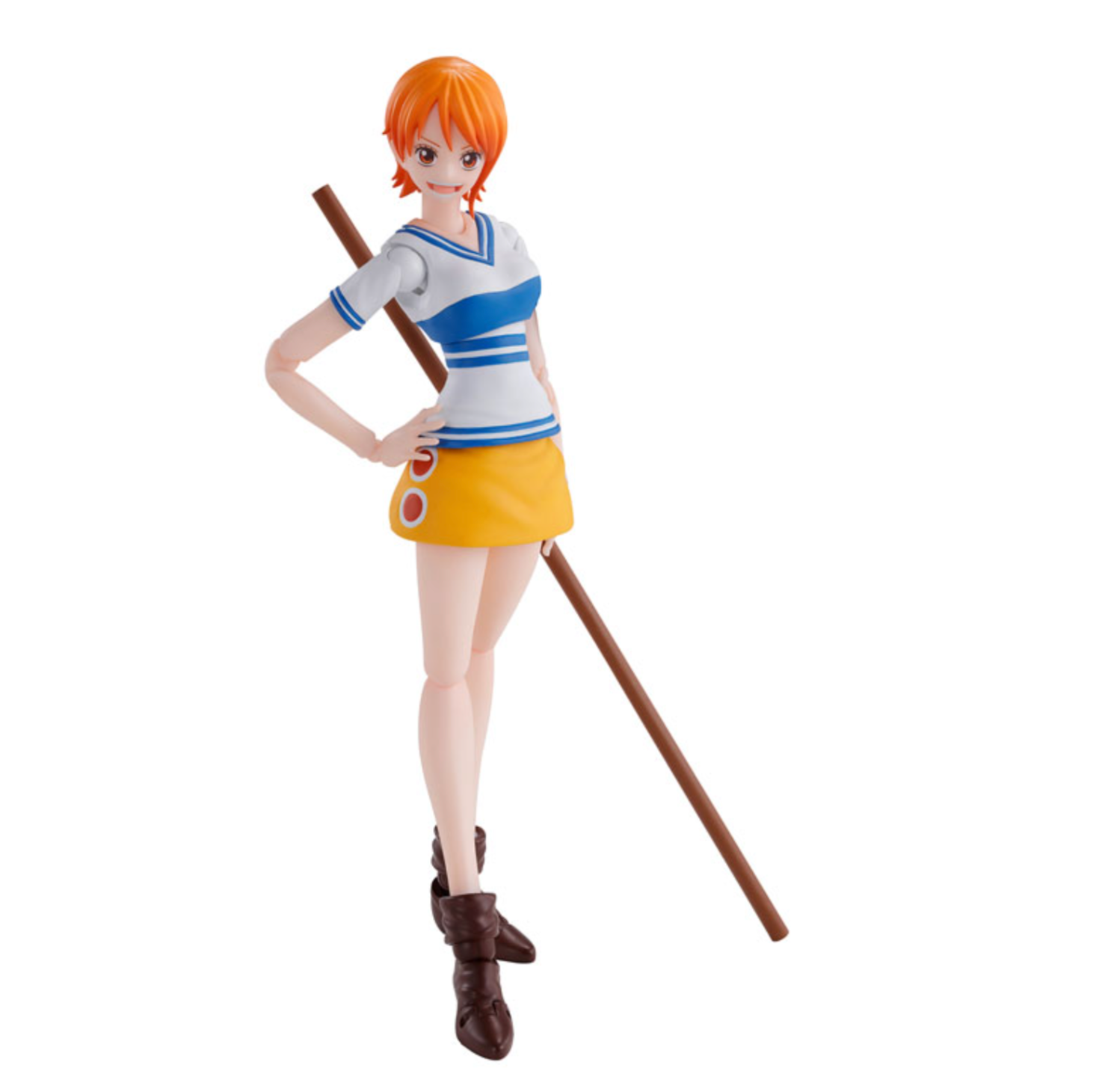 An S.H.Figuarts action figure of Nami from "One Piece" in her Romance Dawn outfit. Available at Mini Akihabara Huntington Beach.