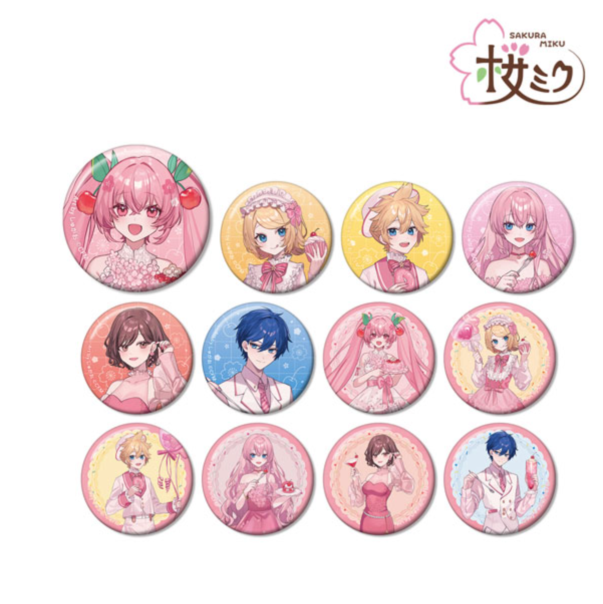 Sakura Miku - Original Sakura Party Ver. Art by Shugao Trading Can Badges (12 Types),Exclusive Sakura Miku Original Sakura Party Ver. trading can badge collection by Shugao featuring 12 unique designs of iconic Vocaloid characters.