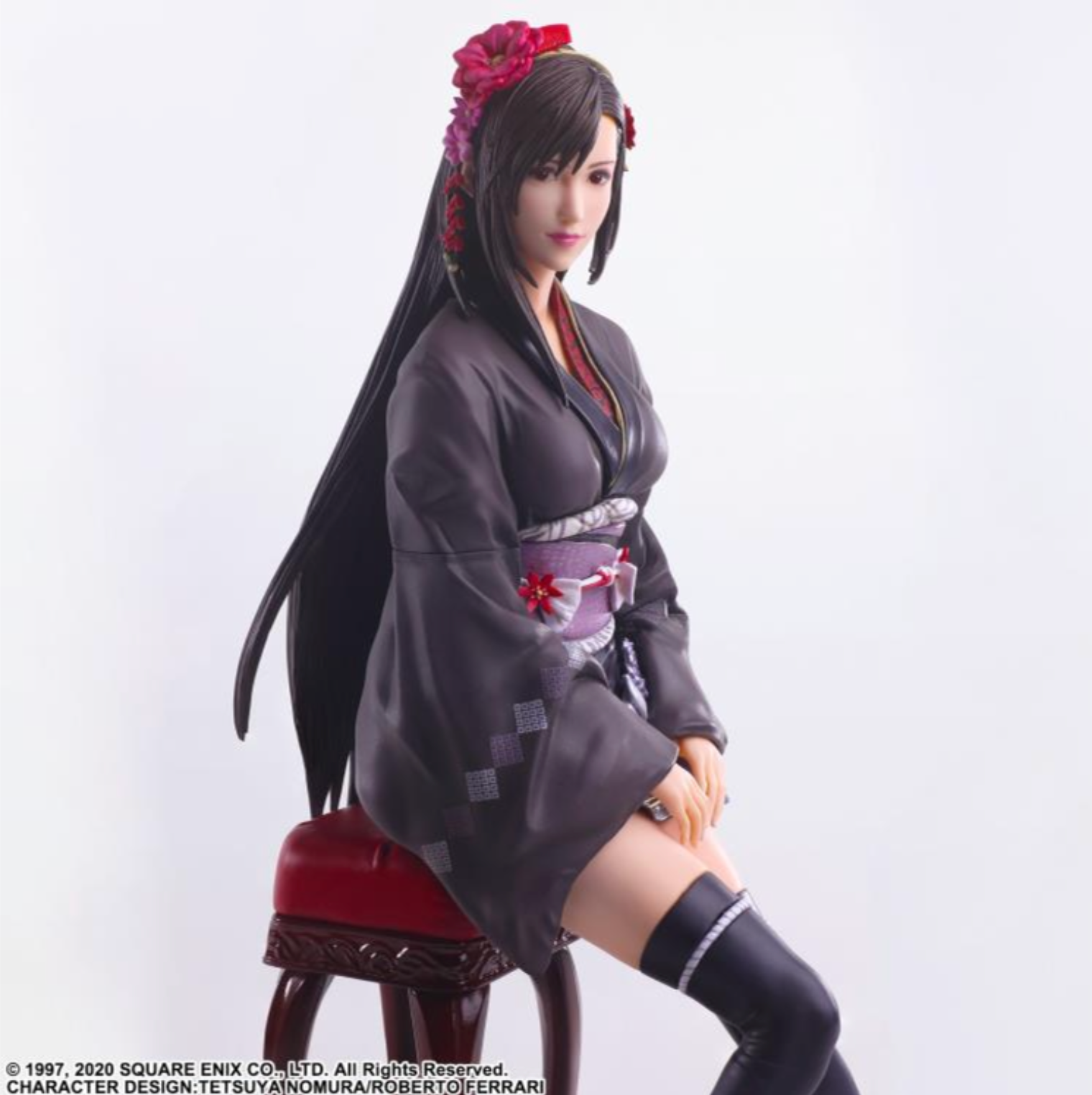 Tifa Lockhart Exotic Dress Ver. figure from FFVII Remake, wearing red slit dress and high heels with striking pose.
