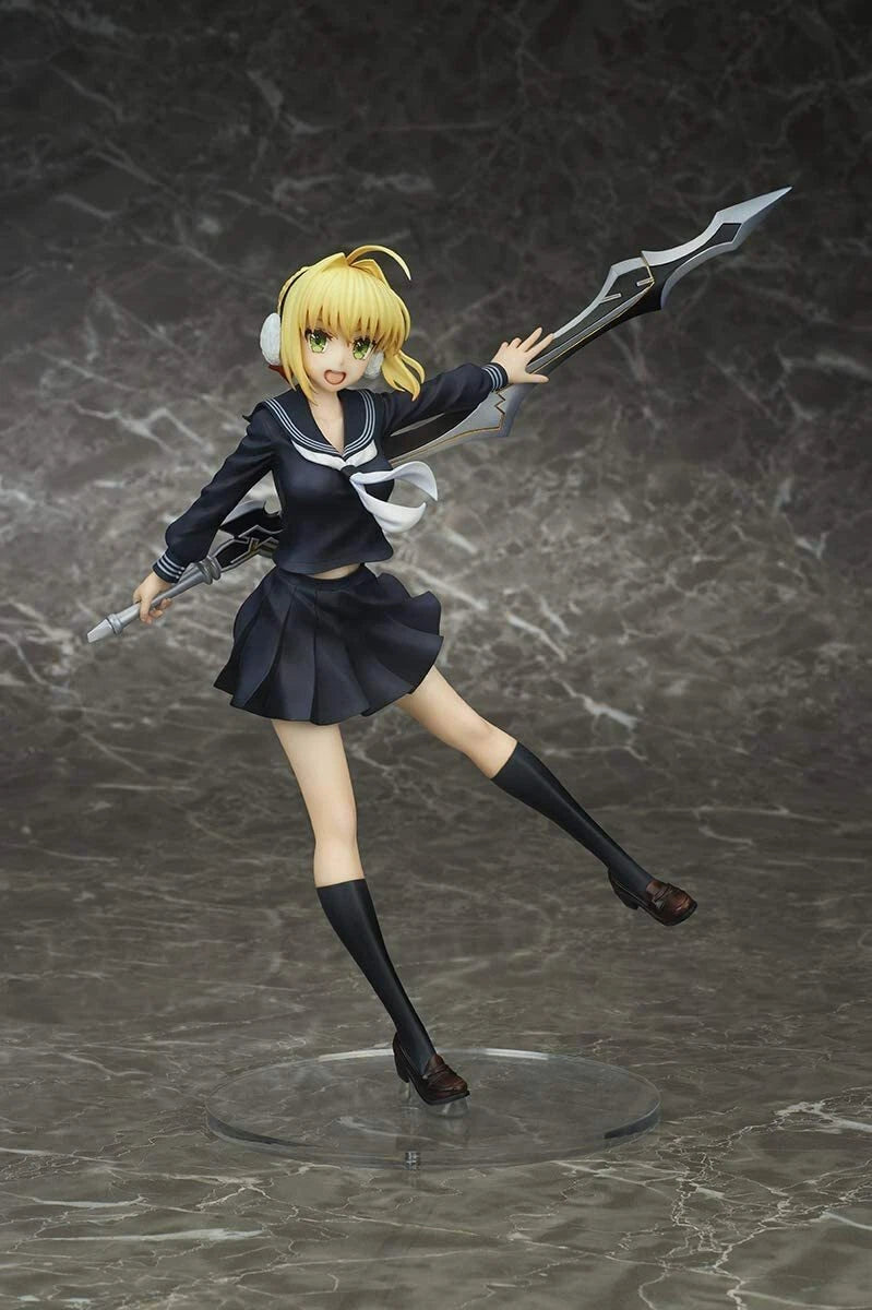 Nero Claudius figure from Fate/EXTELLA Link in Winter Roman Ver., wearing elegant red and white cape with confident pose.