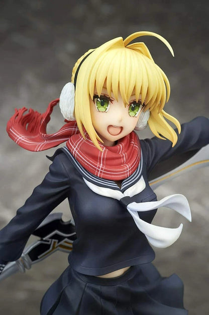 Nero Claudius figure from Fate/EXTELLA Link in Winter Roman Ver., wearing elegant red and white cape with confident pose.