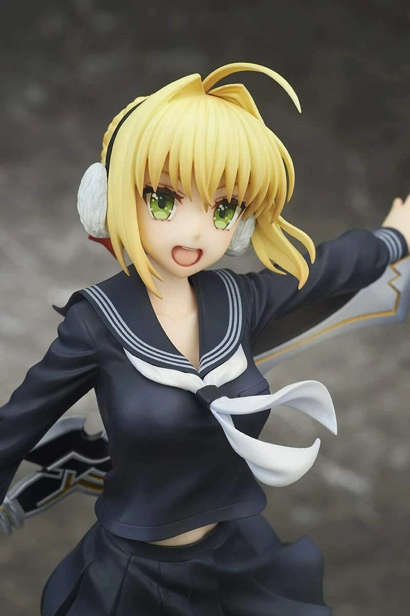 Nero Claudius figure from Fate/EXTELLA Link in Winter Roman Ver., wearing elegant red and white cape with confident pose.