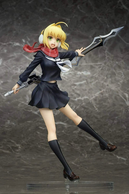 Nero Claudius figure from Fate/EXTELLA Link in Winter Roman Ver., wearing elegant red and white cape with confident pose.
